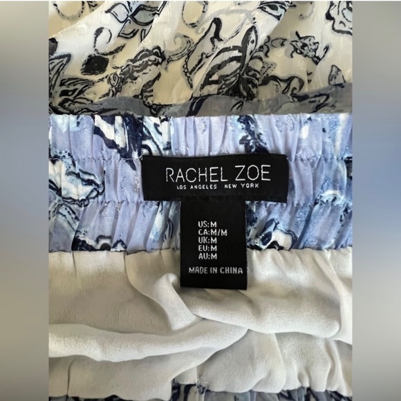 Rachel Zoe Tiered Floral Lined Chiffon Knee Length Blue & White Mini Skirt M - Picture 7 of 8